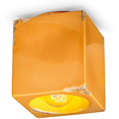 Plafoniera Vintage Cubo Ceramica Gialla 1 Luce E27