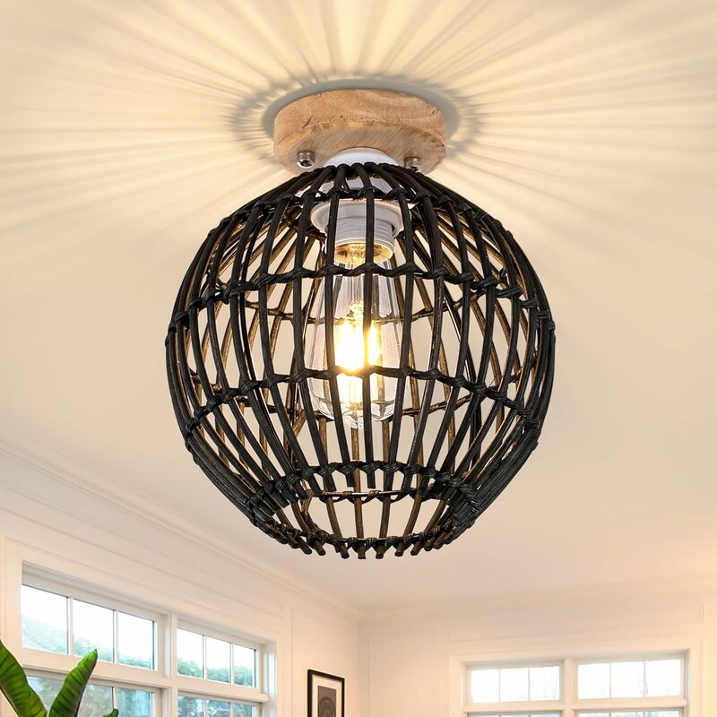 Image of Plafoniera Vintage E27 intrecciata in bambù, lampada a sospensione con paralume in bambù, lampadario soffitto, lampada decorativa per ristorante,