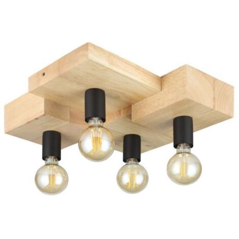 Plafoniera Vintage Halkin Legno Marrone 4 Luci E27