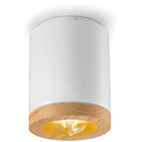 Plafoniera Vintage Mateca Ferro E Ceramica Smaltata Bianco 1 Luce E27