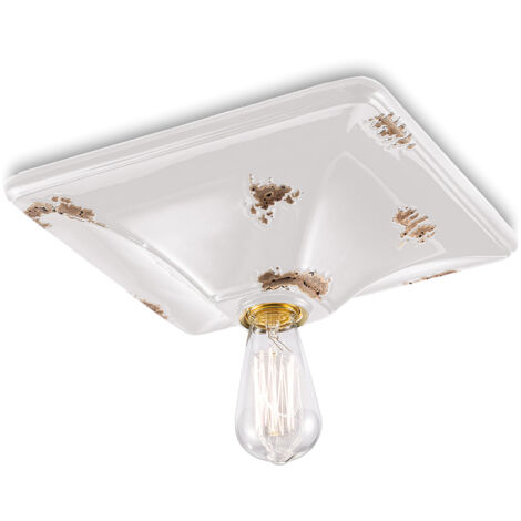 Plafoniera Vintage Quadrata Grande Ceramica Bianca 1 Luce E27