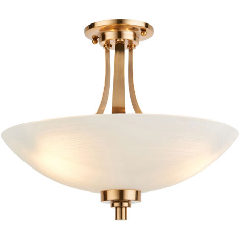 Plafoniera Welles ottone anticato 3xE27 vetro bianco
