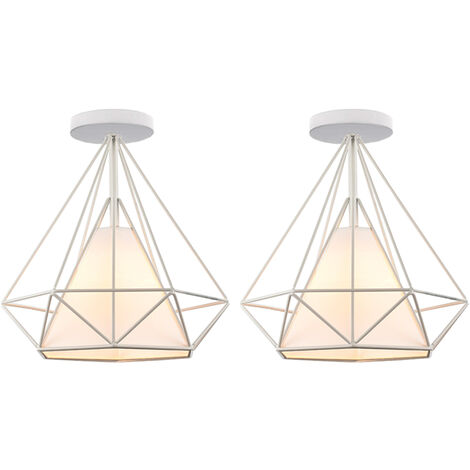 Plafoniere Interni, Lampade a Soffitto a Forma di Ø25cm Diamante in Metallo E27, Illuminazione a Soffitto per Corridoio Bar Cucina Bianco 2PCS