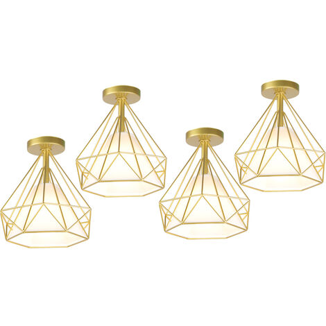 Plafoniere Interni, Lampade a Soffitto a Forma di Ø25cm Diamante in Metallo E27, Illuminazione a Soffitto per Corridoio Bar Cucina Oro 4 Pezzi