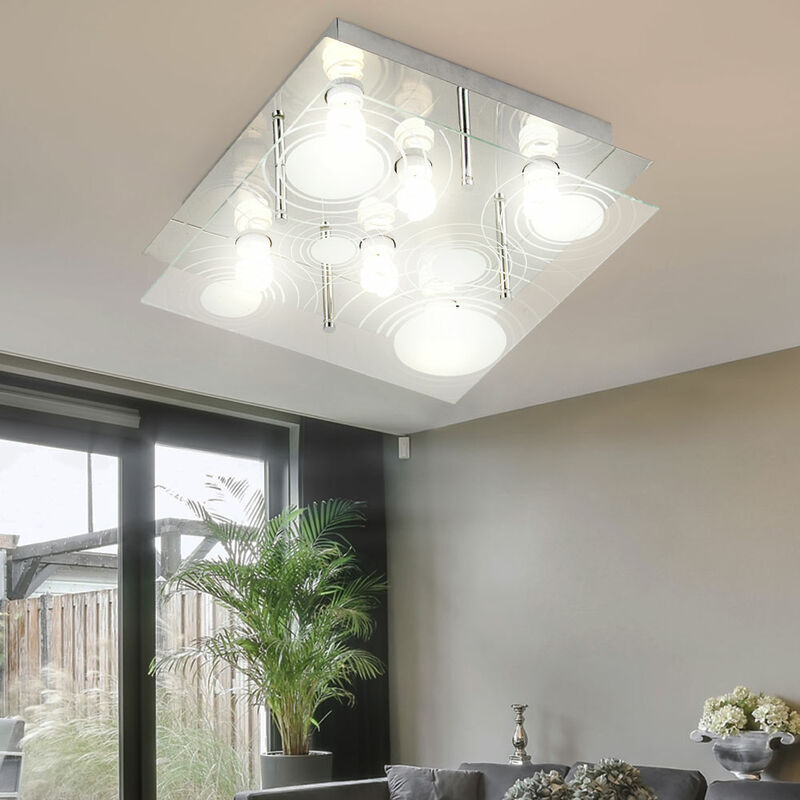 Image of Etc-shop - Lampada da soffitto plafoniera lampada da sala da pranzo lampada da soggiorno, 6 fiamme, metallo vetro trasparente satinato, led 9W 420Lm