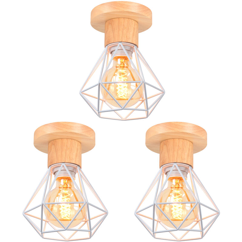 Image of Axhup - Plafoniere Soffitto, Ø16cm Diamante Lampade a Soffitto, Illuminazione con Gabbia per Soggiorno Sala da Pranzo Camera da Letto Bianco&Legno 3