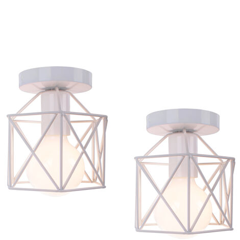 Plafoniere Soffitto, Ø16cm Mini Piazza Lampade a Soffitto, Illuminazione con Metallo Gabbia E27 per Soggiorno Sala da Pranzo Camera da Letto Bianco 2 Pezzi