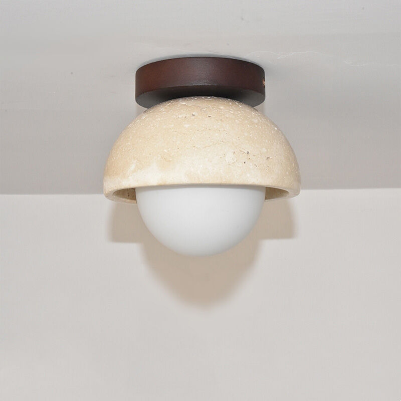 Image of Plafoniere Vintage Lampadario da Soffitto Interna Illuminazione da Ufficio Travertino Giallo e Legno e Acrilica - Luce Bianco Caldo