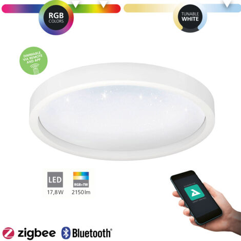 Plafonnage Montemorelos-Z Plastique M.Crystall Effet blanc LED 17.8W 2700-6500K H: 5cm Ø42 cm Dimmable
