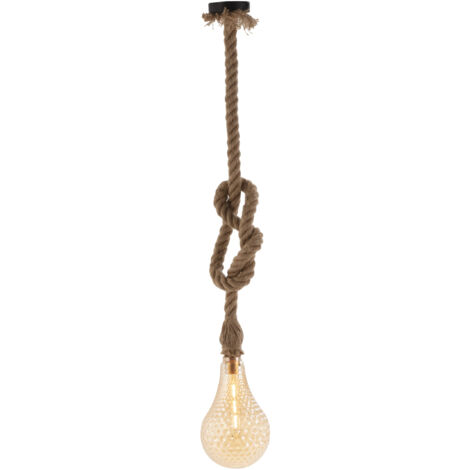 Plafonnier 16x16x25/175 Cristal/Corde Naturelle Avec Ampoule