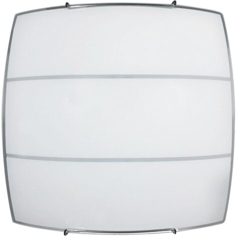 Plafonnier 1xE27 Crochets Chrome Verre Plaque Sérigraphié Bi 2 Lignes E-Energy Light