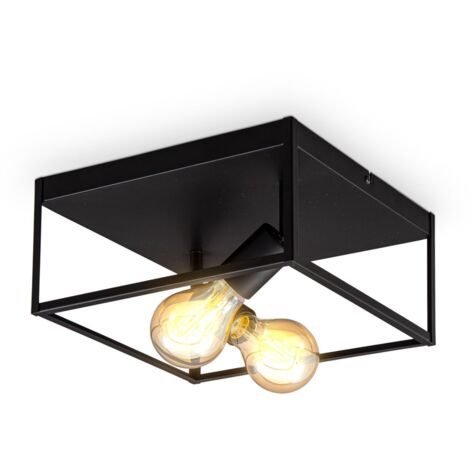 B.K.Licht – Plafonnier cage métal noir pour 2 ampoules E27 max 60W – Éclairage vintage IP20 pour couloir, entrée, chambre – Spots orientables