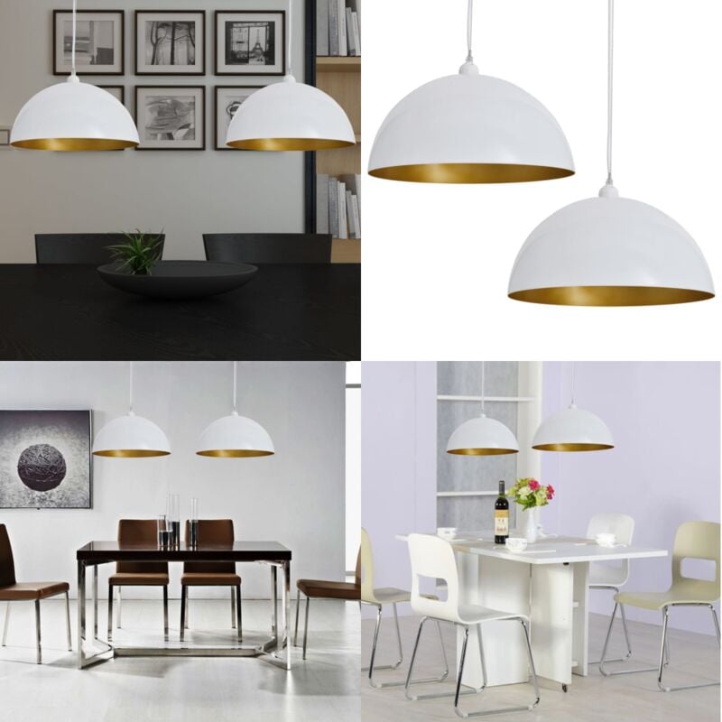 Plafonnier 2 pcs Hauteur réglable Semi-sphérique Blanc - Luminaire Intérieur - Plafonnier - Luminaire Suspendu - Éclairage Intérieur - Lampadaire