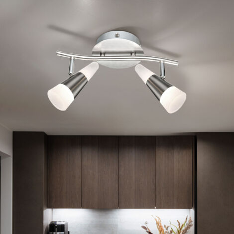 Plafonnier 2 spots gris orientables avec interrupteur LED, avec spots mobiles en gris et nickel, 2x5W 2x 300lm 3000K, LxlxH : 30x16,5x16 cm