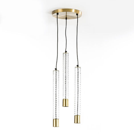 Plafonnier 26x5x50/135 (3 Tubes) Verre/Métal Bronze