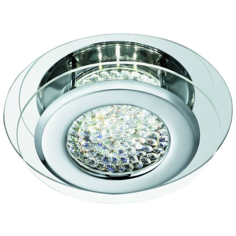 Vesta - Plafonnier led rond affleurant chrome avec centre en verre de cristal - Searchlight
