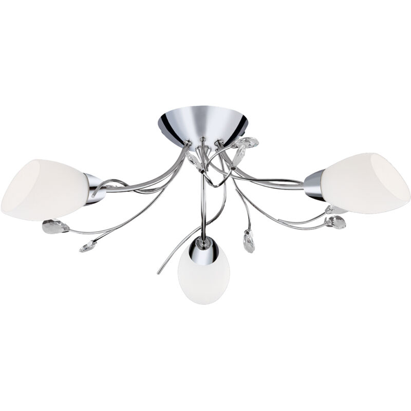 SEARCHLIGHT Plafonnier 3 ampoules Gardenia, en chrome, verre blanc et cristal 
