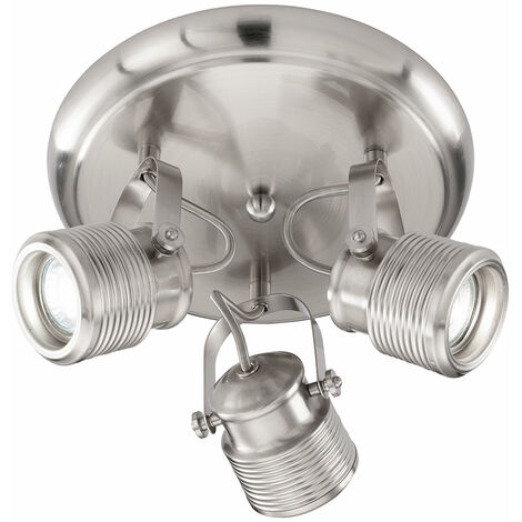 Plafonnier 3 flammes lampe rétro salon plafonnier 3 spots rond, pivotant, métal nickel mat, 3x douilles GU10, DxH 25x15 cm, Action 984203649000