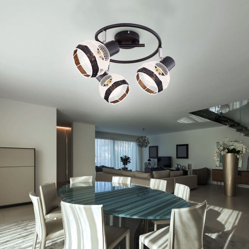 Globo Lighting - Plafonnier Spot Lampe Luminaire Rondell Métal Chanvre Noir Corde Salon Salle à Manger