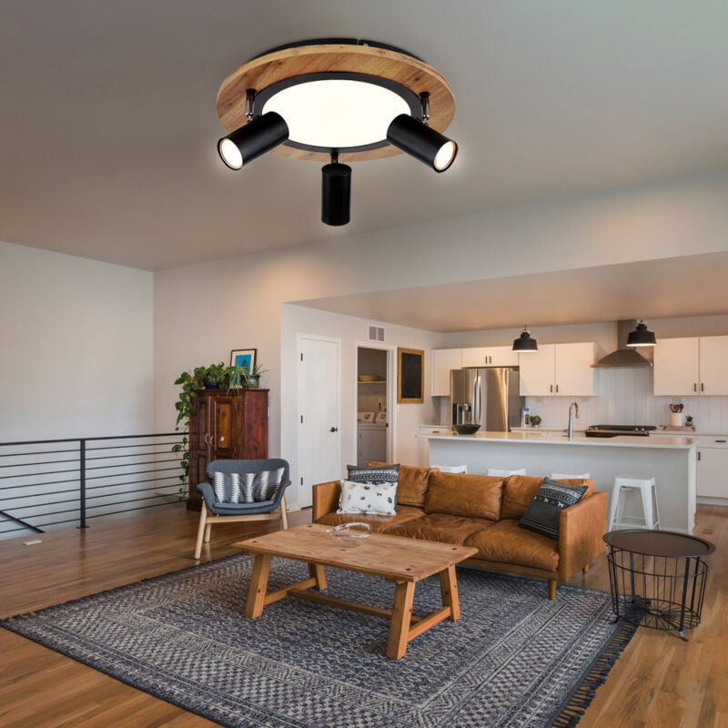 Globo Lighting - Plafonnier 3 niveaux plafonnier spot orientable bois clair, 3x GU10, 1x led 15W 1300Lm blanc chaud, DxH 40x18 cm