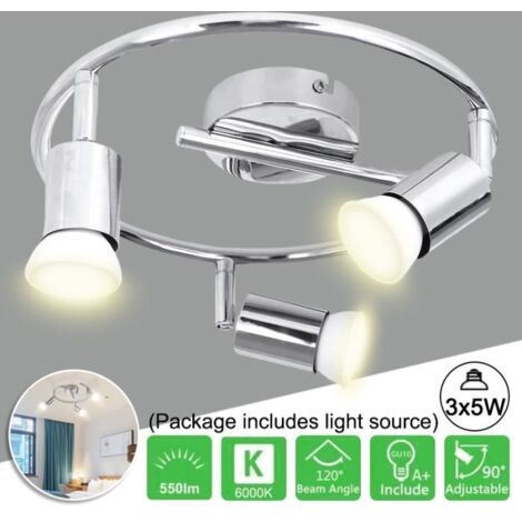 Plafonnier 3 Spots LED - Orientables - Ampoules GU10 - 5W 550LM - Blanc chaud