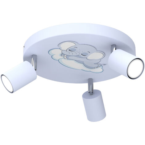 Plafonnier 3 spots orientables bleu nuage éléphant GU10
