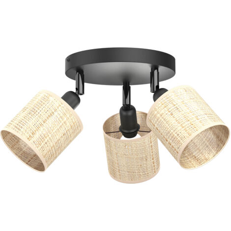 Plafonnier 3 spots rotatifs rotin noir E14 Luminex
