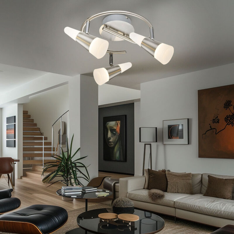 Plafonnier 3 spots spot rondell lampe de salon plafonnier led orientable, spot haut vers le bas, 3x 5W 300Lm blanc chaud, DxH 25x16 cm