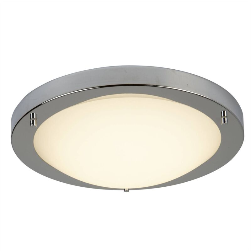 Flush - Plafonnier led rond pour salle de bain, argent satiné, blanc IP44 - Searchlight