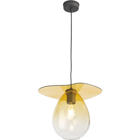 Plafonnier 34x33x31 Métal Noir/Verre Ambré