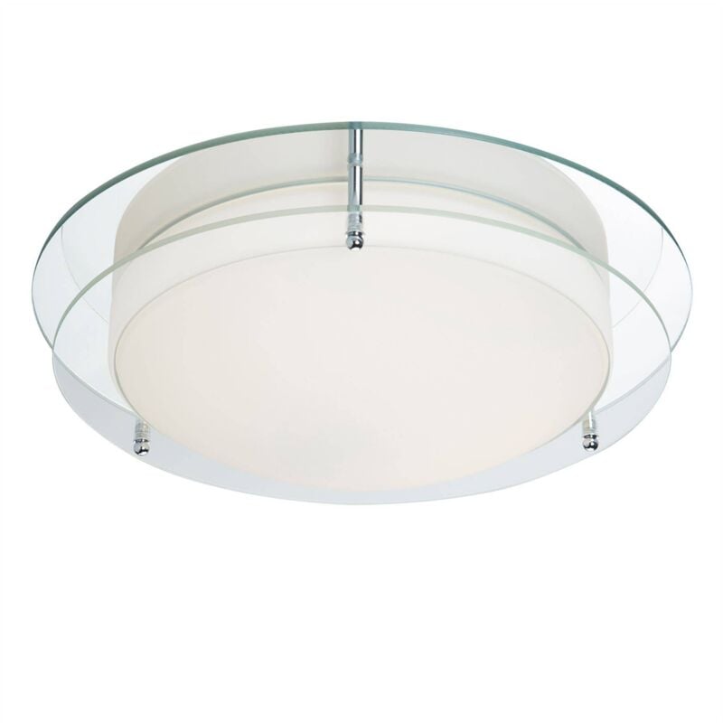 Bathroom Flush - Plafonnier led Salle de Bain Chrome, Clair et Verre IP44 - Searchlight