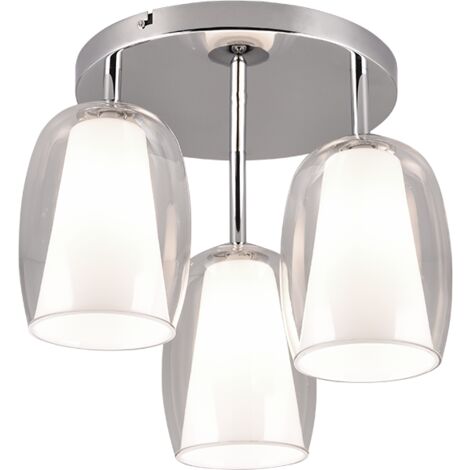 Plafonnier 3xE14 max 10W, verre transparent et blanc, chrome – Trio Select - Barret