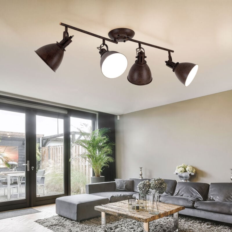 Plafonnier 4 spots spot barre spot mobile spot plafonnier, métal rouillé, 4x douilles E14, LxlxH 80x15x20 cm