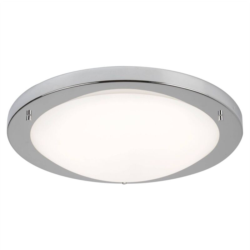 Flush - Grand Plafonnier Ronde De Salle De Bains led Argent Satiné, Blanc IP44 - Searchlight