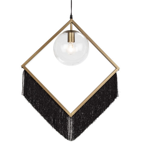 Plafonnier 57x20x80 Cristal/Métal doré/Tissu noir