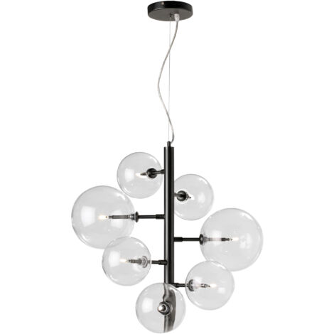 Plafonnier 57x57x64/125 Cristal/Métal Noir