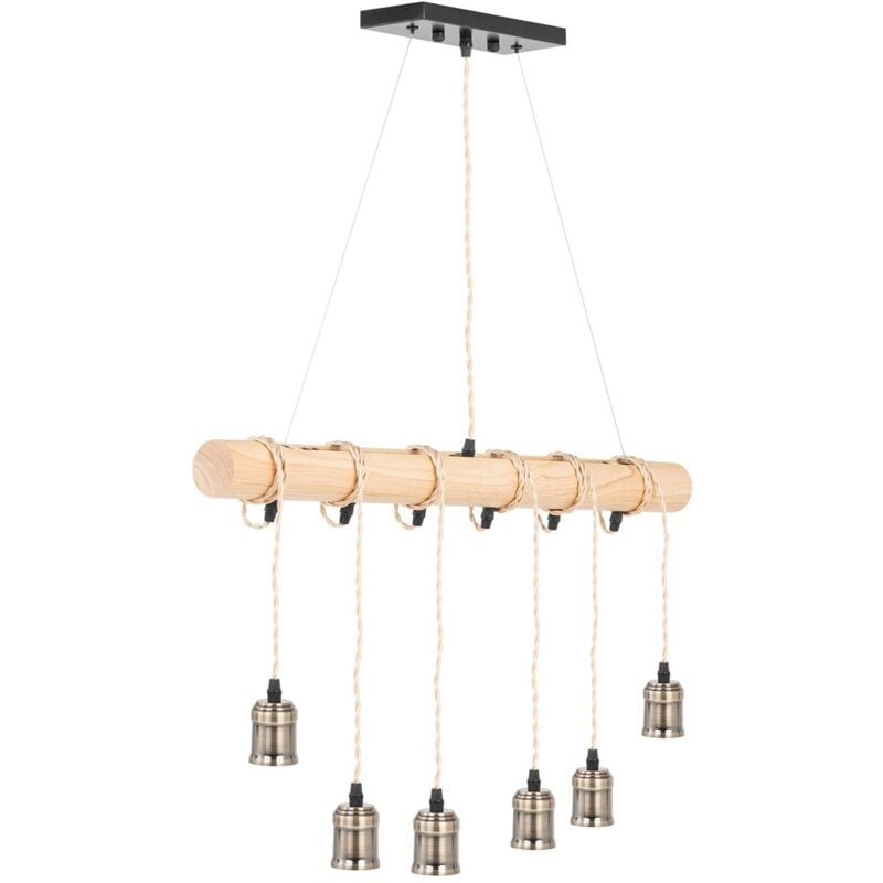 Uniprodo - Plafonnier - 6 ampoules - cylindre en bois Lampe de plafond Éclairage de plafond