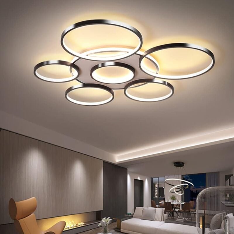 Senderpick - Plafonnier 7 têtes à intensité variable en aluminium acrylique brun Flush Mount,Plafonnier LED,Eclairage led moderne avec télécommande