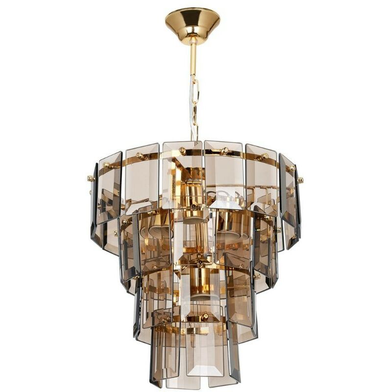 Plafonnier à 4 lumières Falez MDL3829 verre fumé et doré
