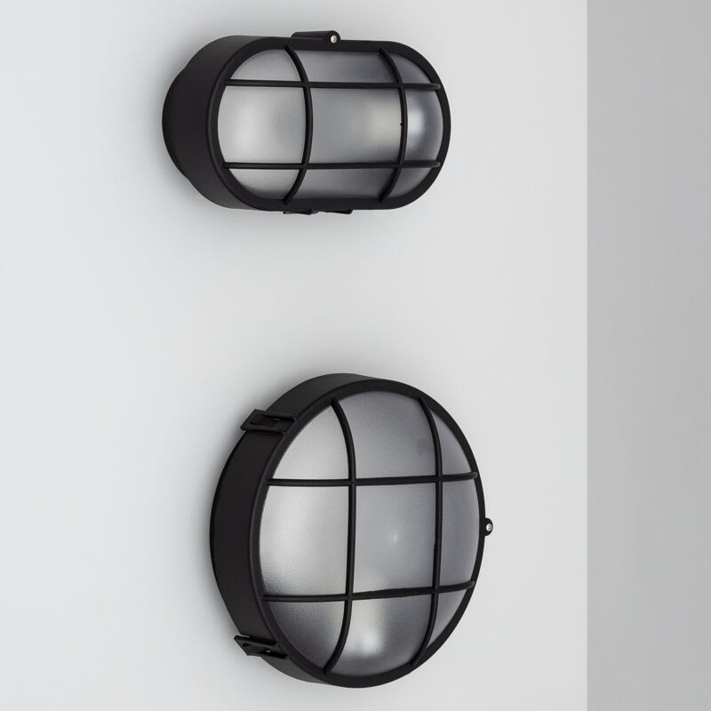 Plafonnier Extérieur Ovale à Grille Hublot 220x120 mm Noir