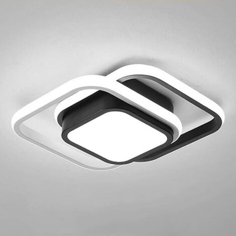Plafonnier à LED - 2 carrés - Style nordique moderne - Blanc et noir - Pour allée d'escalier, couloir, porche, cuisine - Lumière blanche froide - 21 W (lumière blanche froide)