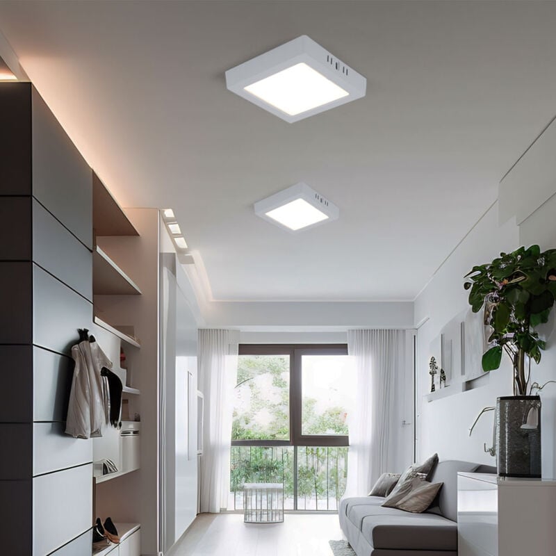 Plafonnier à panneau led en saillie, plafonnier, lampe de salon, luminaire de couloir, plastique blanc carré, 12W 1200lm 3000K blanc chaud, l 16,7