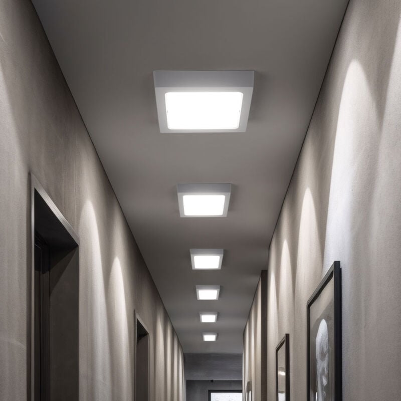 Plafonnier à panneau led en saillie, plafonnier, lampe de salon, luminaire de couloir, plastique blanc carré, 12W 1200lm 3000K blanc chaud, l 16,7