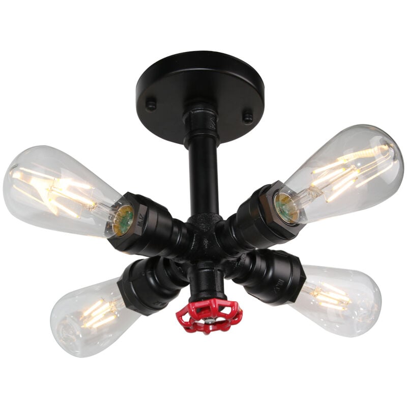 Plafonnier à Tube d'eau Design Industrielle Rétro Lampe de Plafond 4 Tête Noir
