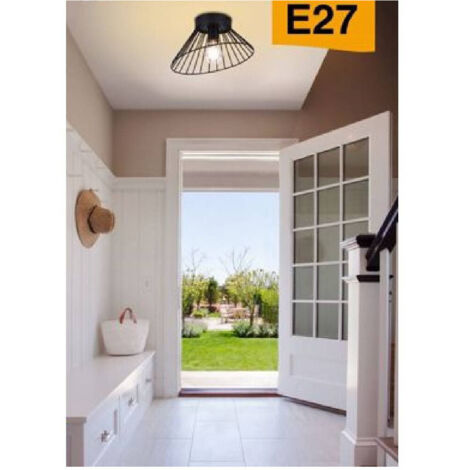 Plafonnier Abat-jour En Métal Lustre Lampe E27 Contemporain Décoratif C70       Noir
