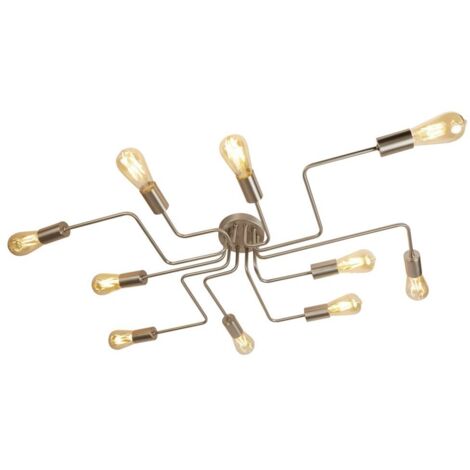 Plafonnier Acier de construction Lampe Satin Argent Design industriel Éclairage