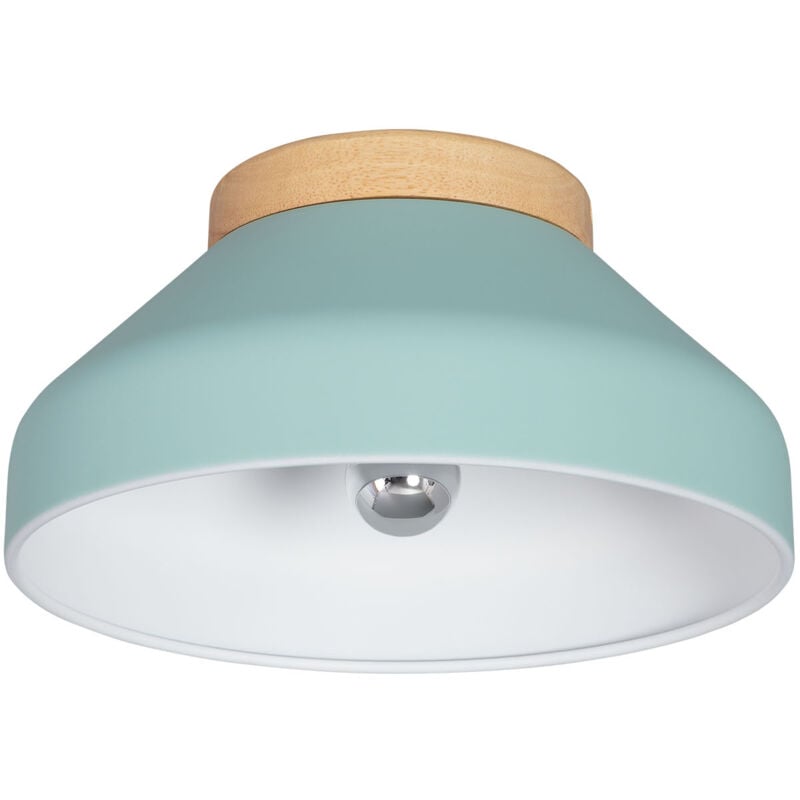 Ledkia - Plafonnier Rond Aluminium et Bois Ø300 mm Hakon Vert menthe