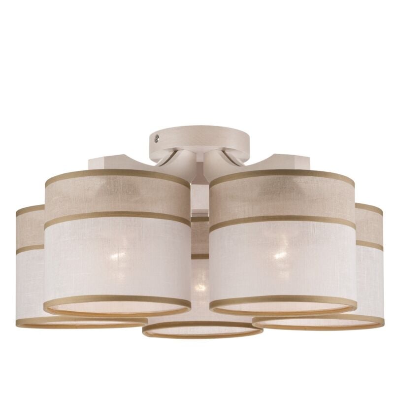 Plafonnier Andrea, Métal, Bois, Tissu, Blanc, 23x43x43 cm