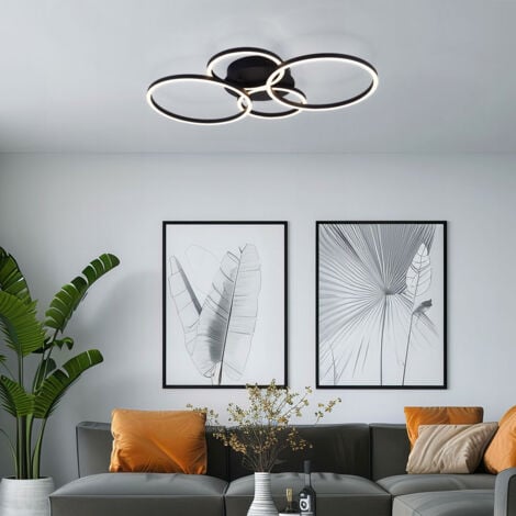 GLOBO Plafonnier annulaire plafonnier éclairage intérieur design à quatre anneaux, opale noire mate, métal, LED, LxlxH: 65,5x40,6x7,5 cm