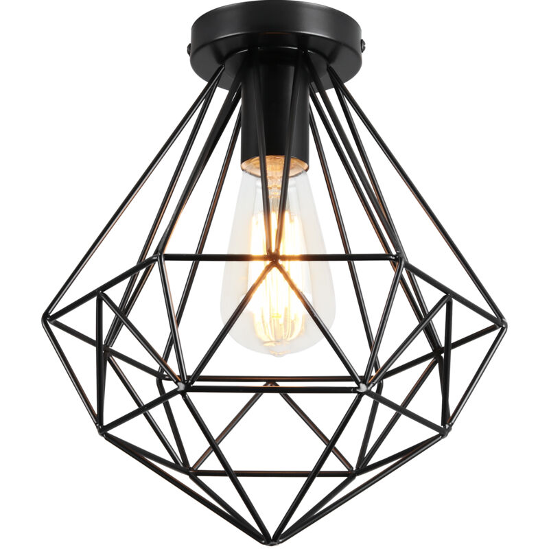 Plafonnier Antique En Diamant 26CM Luminaire Plafonnier Moderne Lampe De Plafond Vintage E27 Pour Loft, Bureau, Intérieur Noir